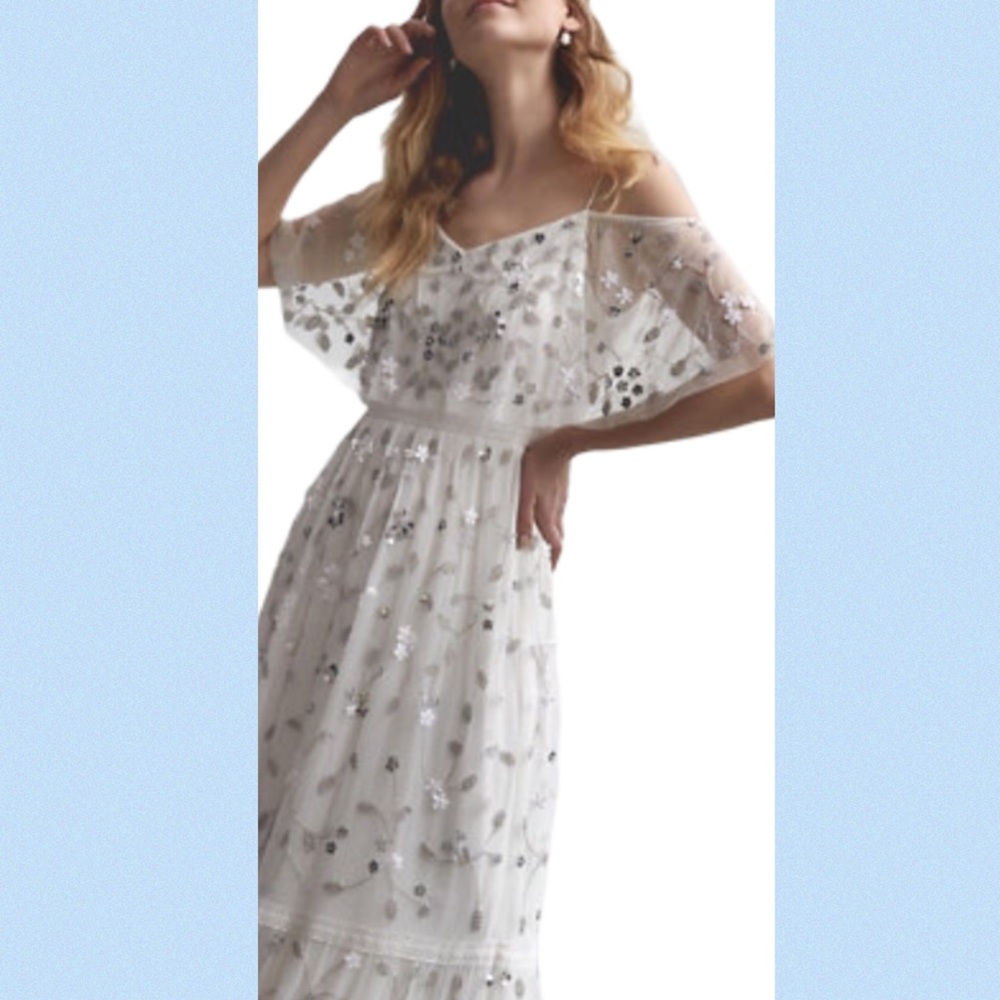 Adrianna Papell x BHLDN Faye 4 / Sm White Silver Embellished Maxi Wedding Gown - Picture 9 of 11